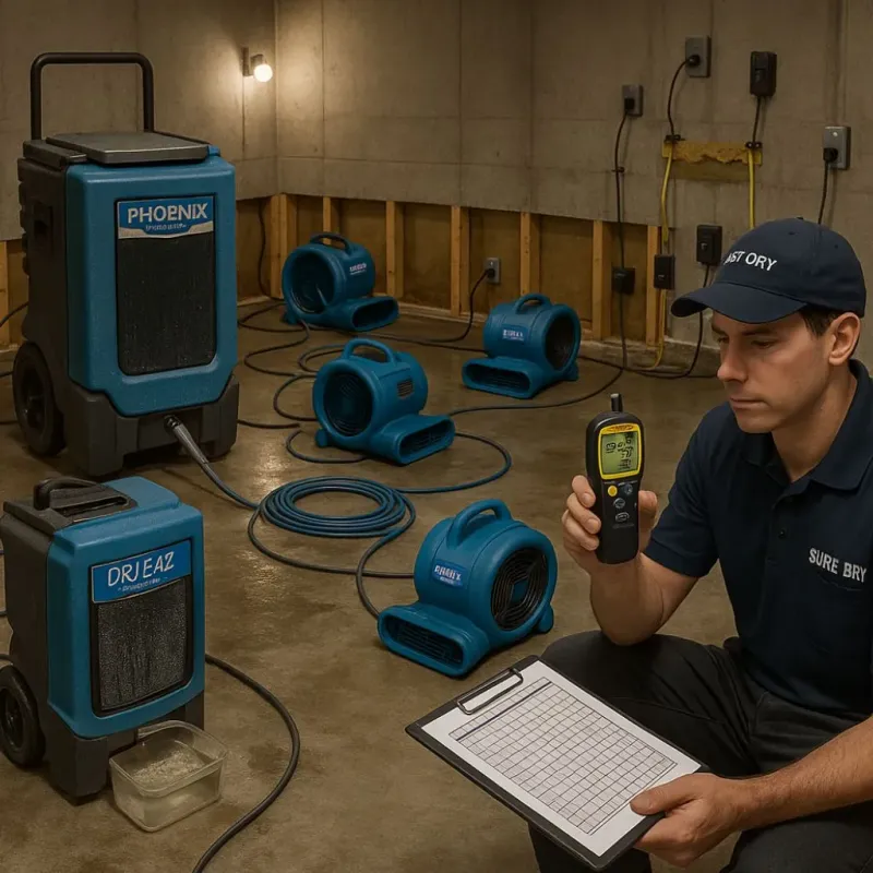 Structural Drying and Dehumidification process in Sunnyside, CA
